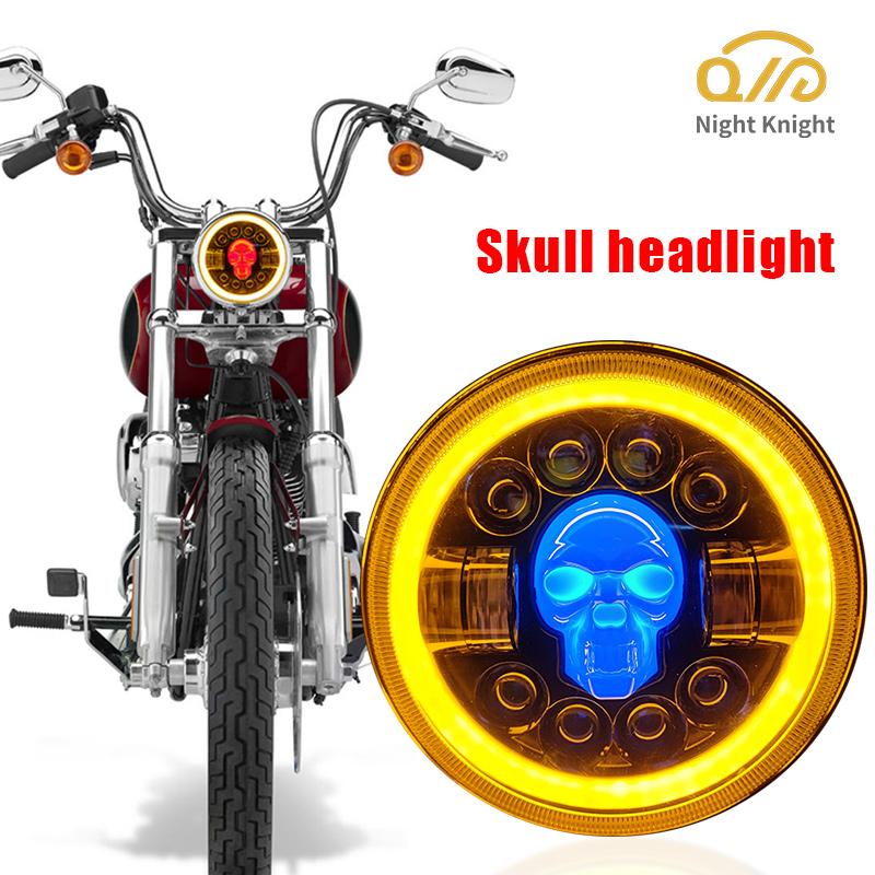 7-дюймовая круглая светодиодная фара в форме черепа, дальний ближний свет, DRL 160 Вт с указателем поворота, ангельские глазки, фары для мотоцикла