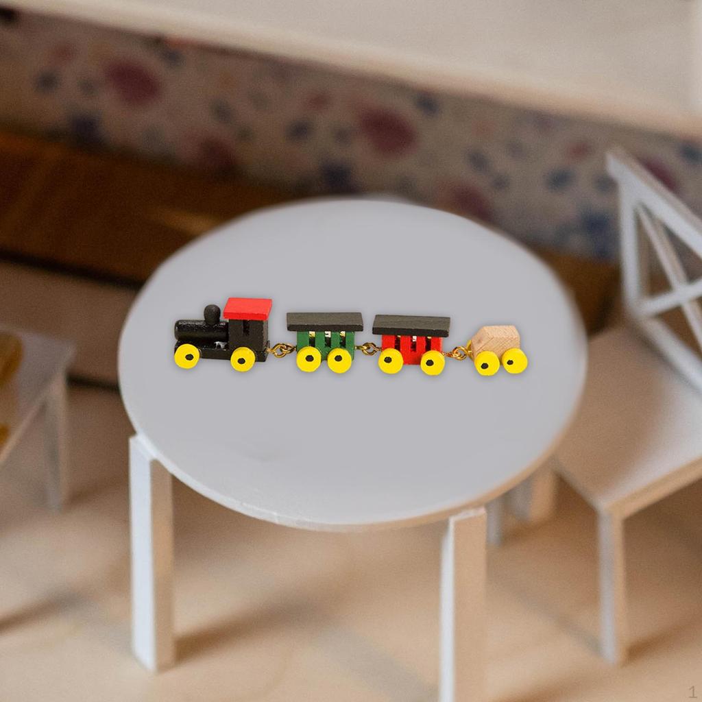 1/12 Dollhouse Mini Wooden Train Toy Miniature Wood Model Locomotive for Accessories