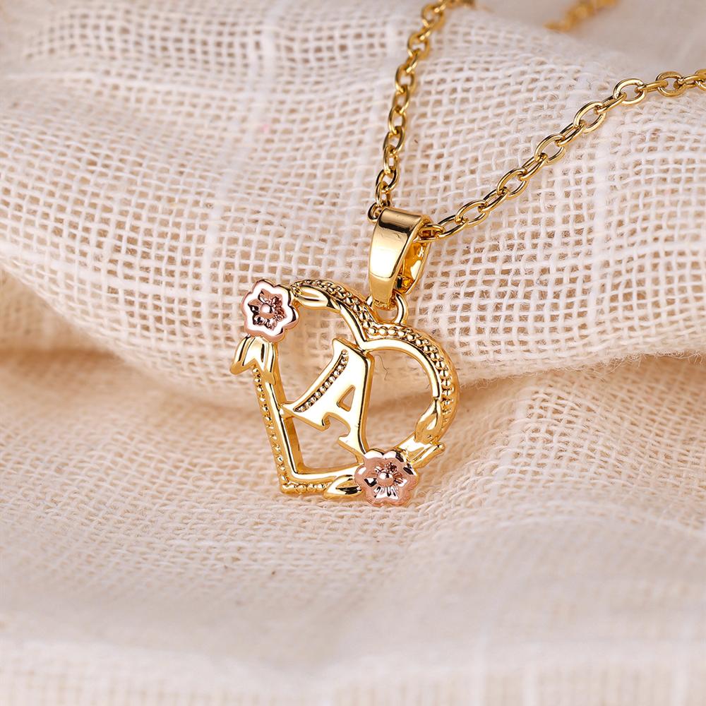 AZ буквы золотого цвета цветок инициалы ожерелье для женщин девушка сердце письмо колье ожерелье лучшие подарки алфавит ювелирные изделия