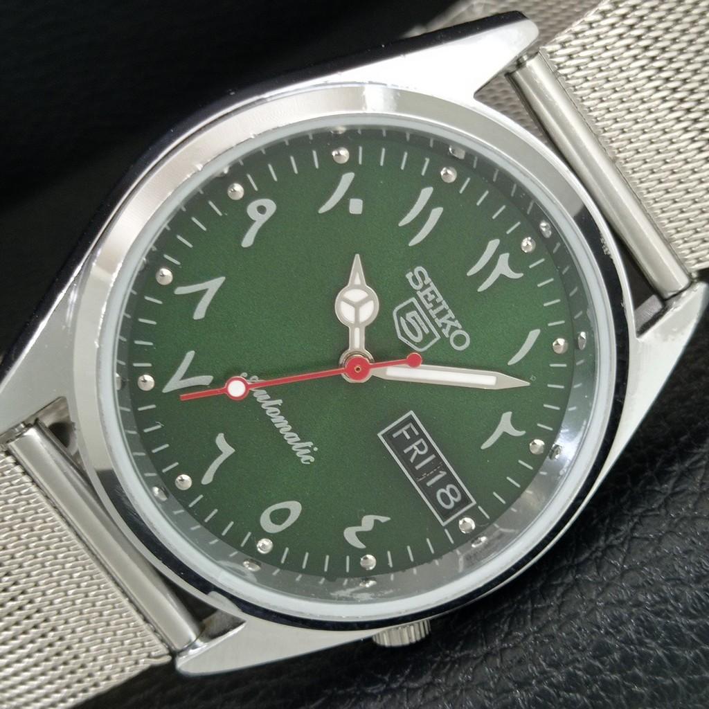 ВИНТАЖНЫЕ ОТРЕМОНТИРОВАННЫЕ МУЖСКИЕ АВТОМАТИЧЕСКИЕ ЧАСЫ SEIKO 5 ЯПОНИЯ ЗЕЛЕНЫЙ ЦИФЕРБЛАТ a446463-1