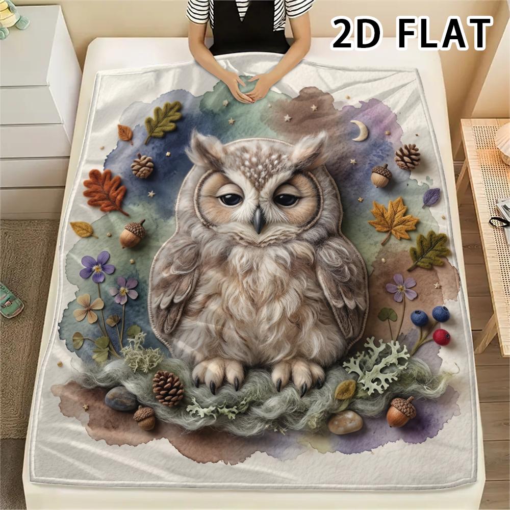 1Pc Collage Watercolor Owl Print Flannel Blanket,High quality Comfortable for All Seasons,Home Decor,Warmth and Comfort,Perfect for Christmas Gifts