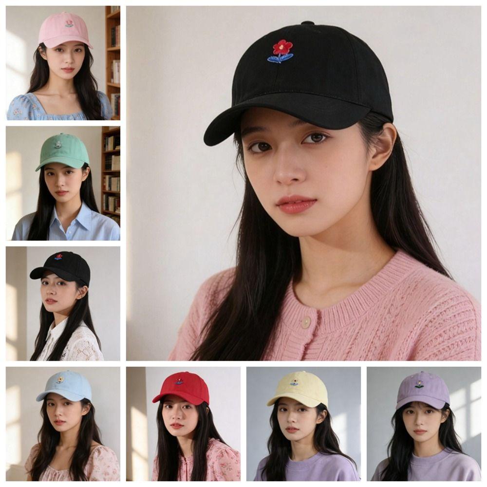 Korean Style Flower Baseball Cap Adjustable Sunshade Casquette Embroidered Peaked Hat  Sports