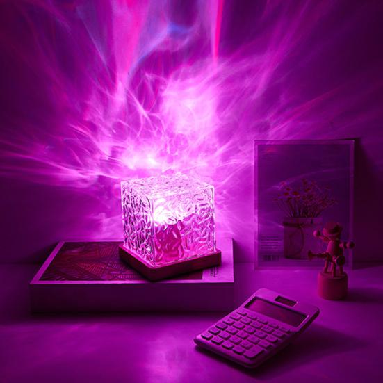 Вращающийся ночник с эффектом ряби, 16 цветов, меняющаяся светодиодная прикроватная лампа с пультом, креативная проекция водяной волны для декора спальни