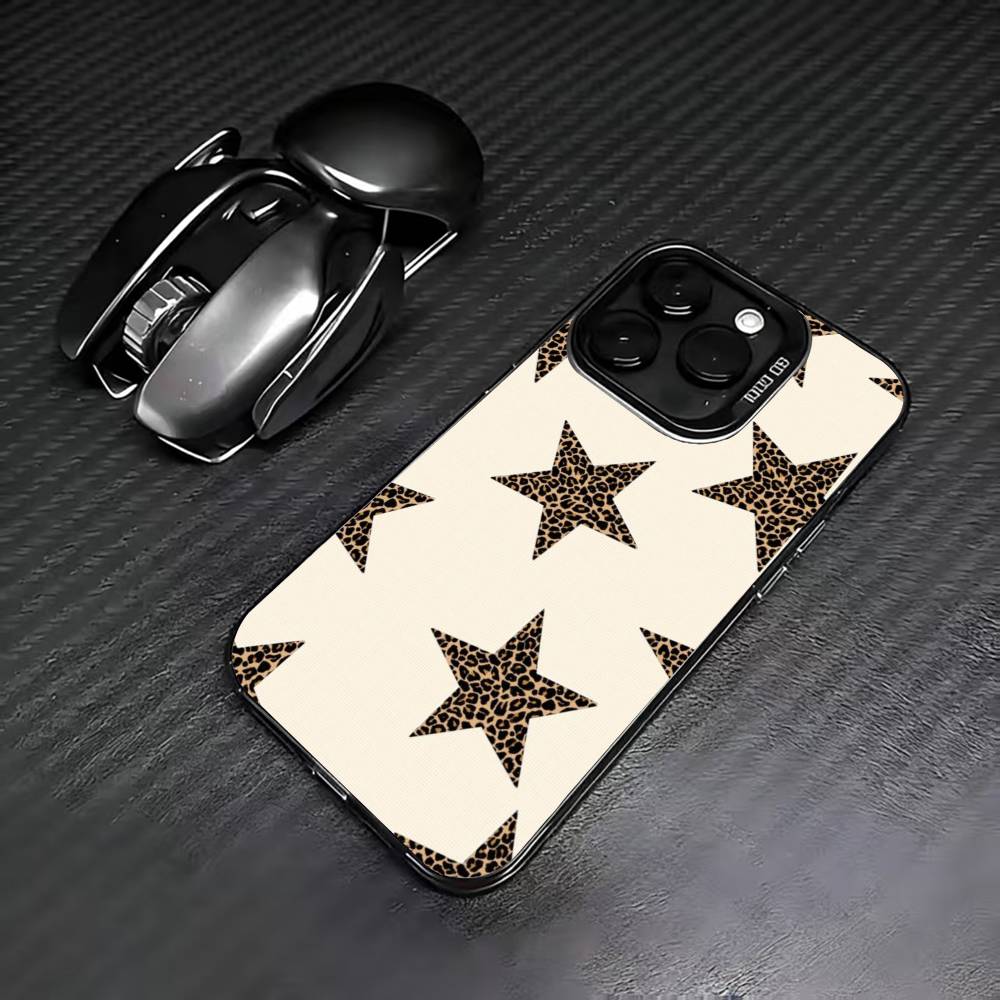 Чехол для телефона B-Черный L-Леопардовый P-Принт S-Звезда Для iPhone 17,16,15,14,13,12,11 Plus,Pro Max,XS,Цветной Посеребренный Внутренний Чехол