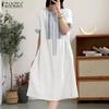 ZANZEA Women Casual Round Neck Summer Short Sleeve Print Dress