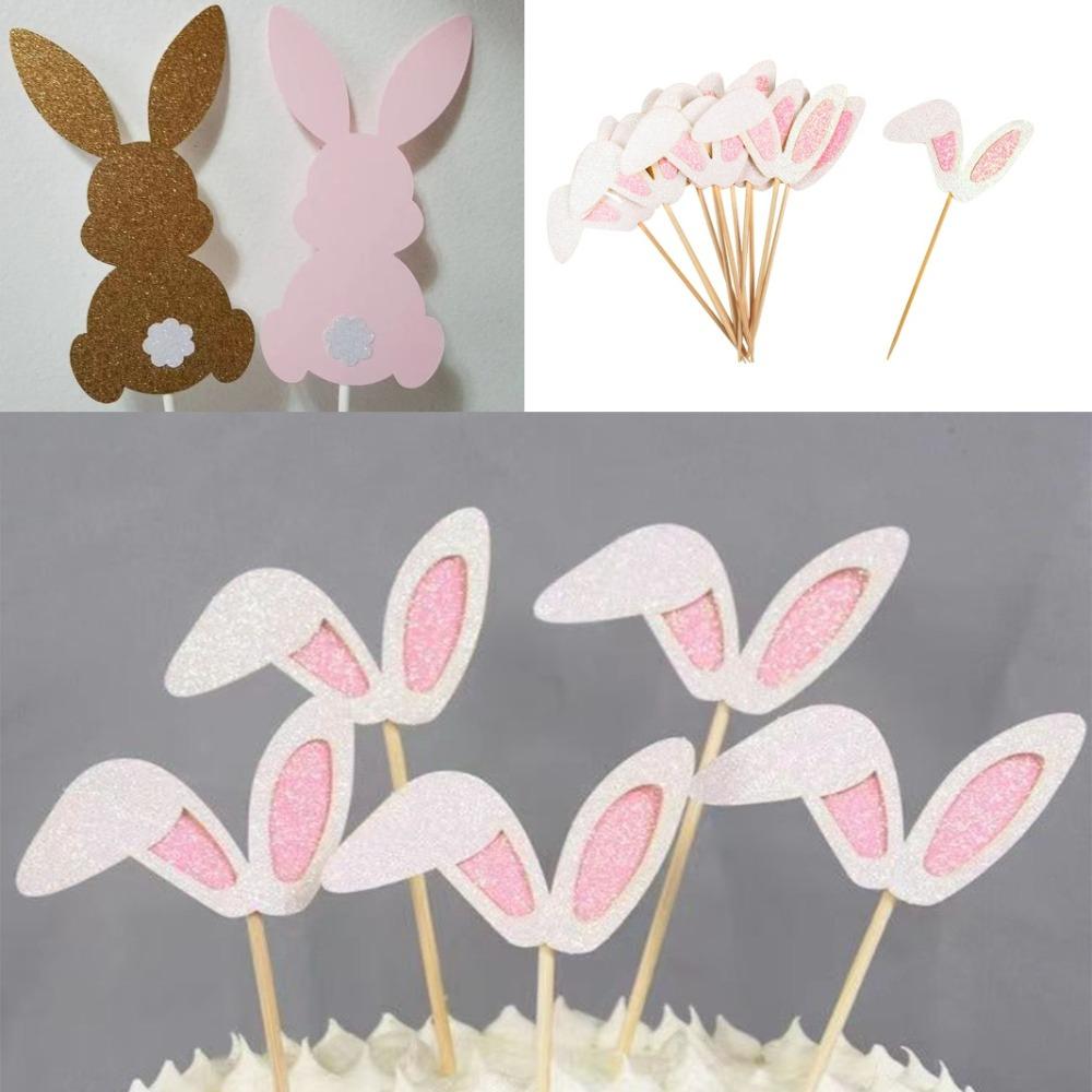 10pcs Cake Cupcake Toppers Rabbit Easter Party Decorations Cute Easter Bunny Ears
