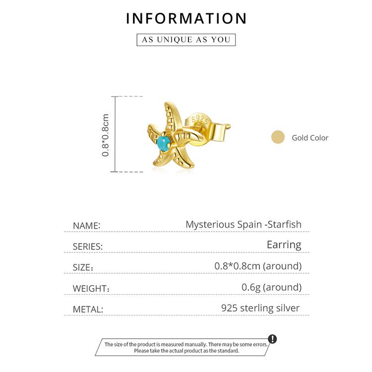 Женские серьги-гвоздики BAMOER из стерлингового серебра 925 пробы с загадочной испанской морской звездой