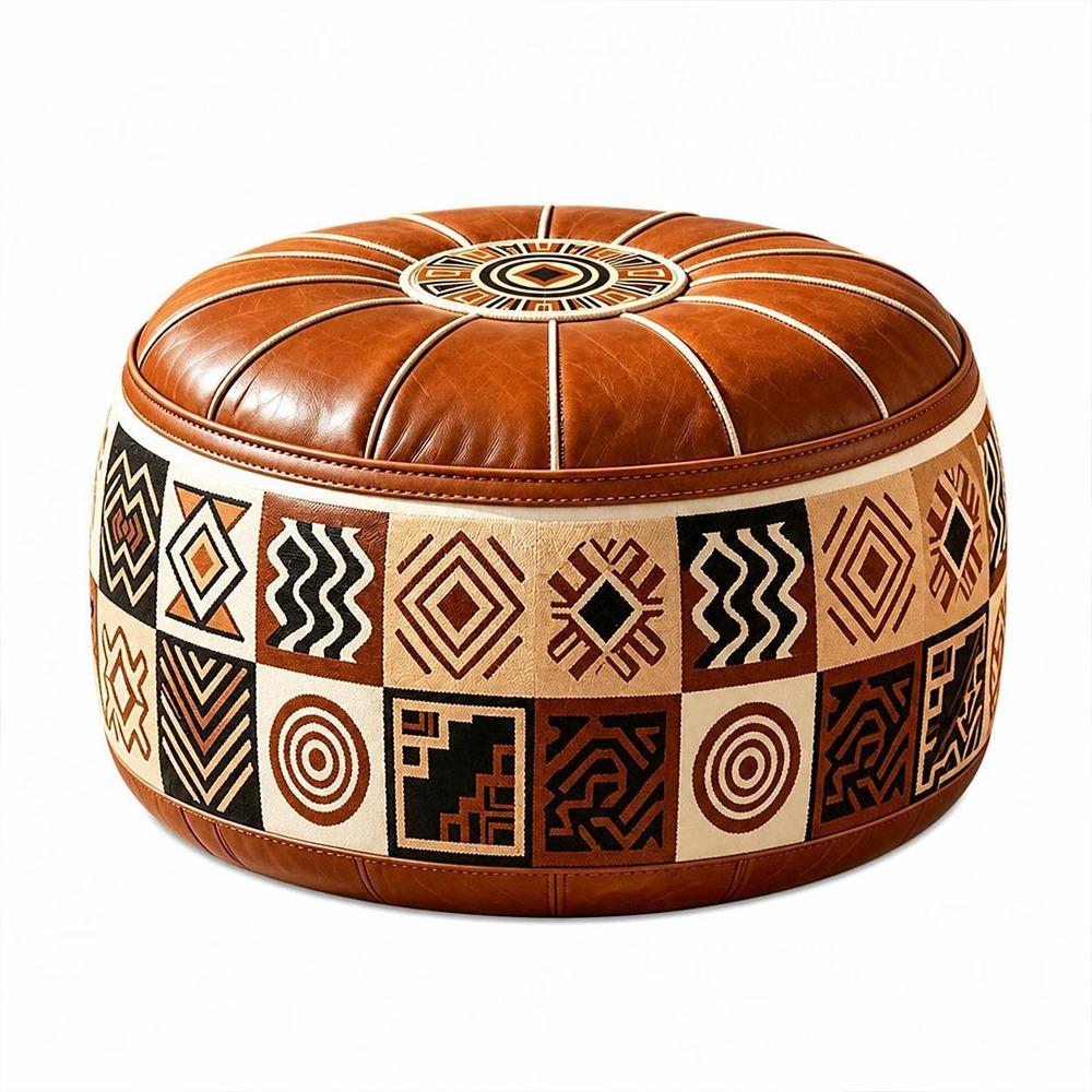 Round Shape Fillable Ottoman Pouf PU Leather Floor Seat Cushion New Storage Ottoman Living Room