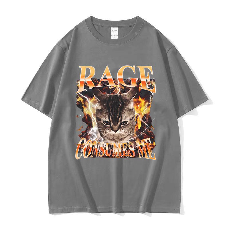 Rage Consumes Me Cat Funny Meme T Shirts Unisex Unisex Vintage Fashion Oversized Cotton Tshirt Y2k Harajuku Oneck Clothing Tshirt