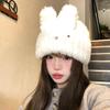Cute rabbit ears plush hat women's autumn and winter cartoon warm and cold knitted hat sweet furry ear hat