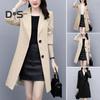 Women Fall Spring Coat Lapel Cardigan Double Buttons Solid Color Anti-wrinkle Mid Length Long Sleeve Pockets Formal Business Style OL Commute Jacket