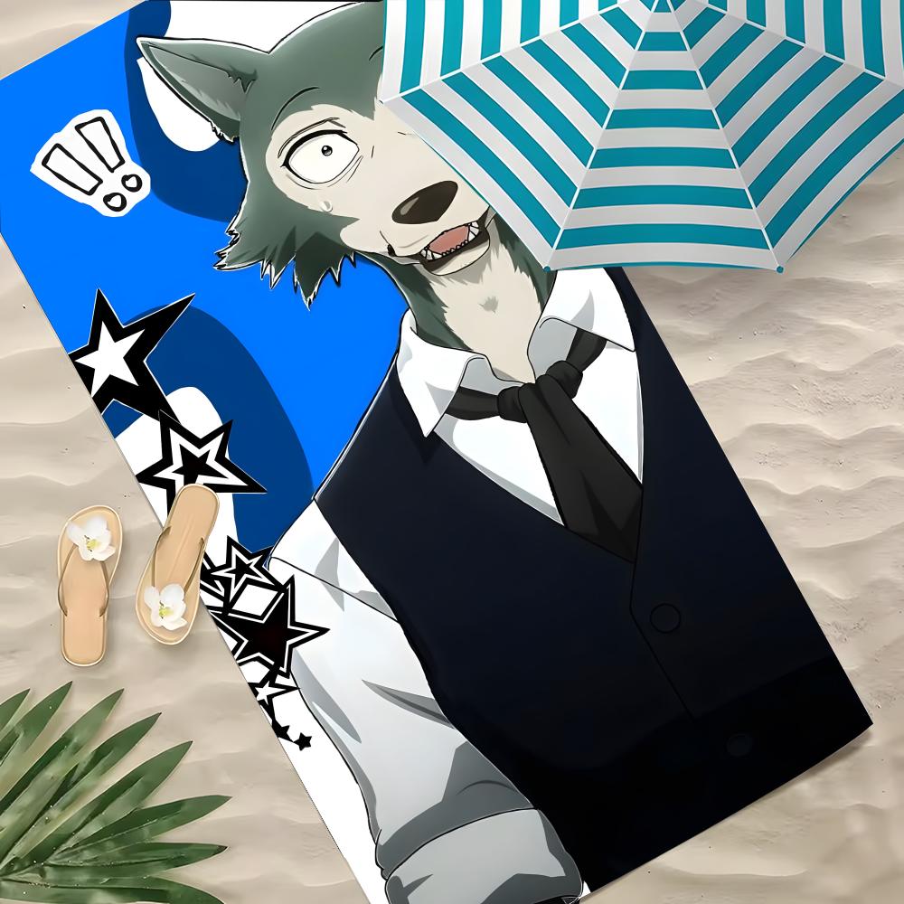 Аниме B-Beastars Полотенце из микрофибры, Пляжное полотенце, Быстросохнущее, Не прилипает песок, Сверхтонкое волокно, Супермягкое.