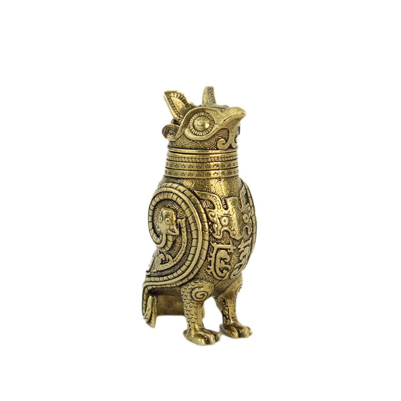 New Ancient Owl Zun Bronze Vessel Retro Style Metal Craft For Tea Table Entrance Decor Chinese Cultural Artifact Collectible
