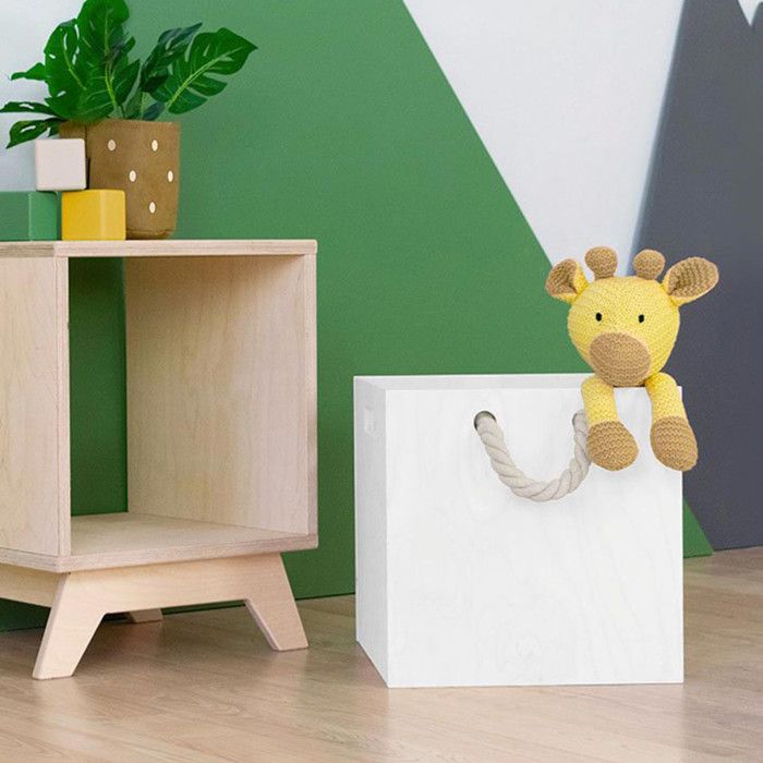 Wooden Storage Box Model 3 - Rope Handles - White - 33 X 33 X 37 Cm