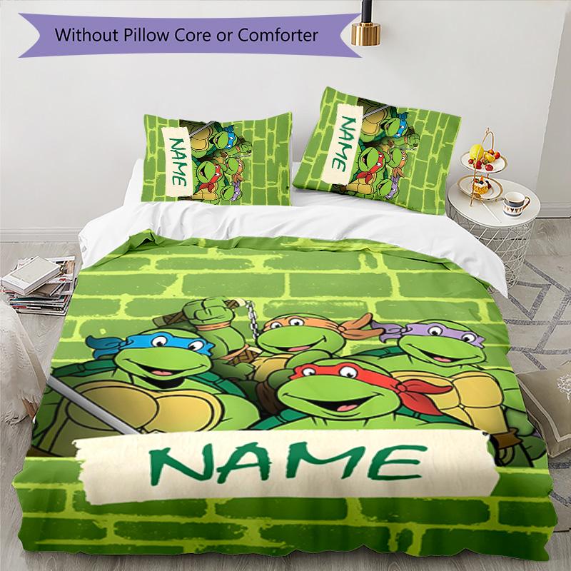 3pcs TMNT Cover Set - Personalized Name, HD Printed Bedding with 1 Cover and 2 Pillowcases - Perfect for Home Decor, Easy Care
