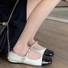 Fashion Casual Metal Chain Square Toe Single Shoes 2024 New Fashion Simple All-match Flat Bottom Pearl Mary Jane Shoes Female Summertime