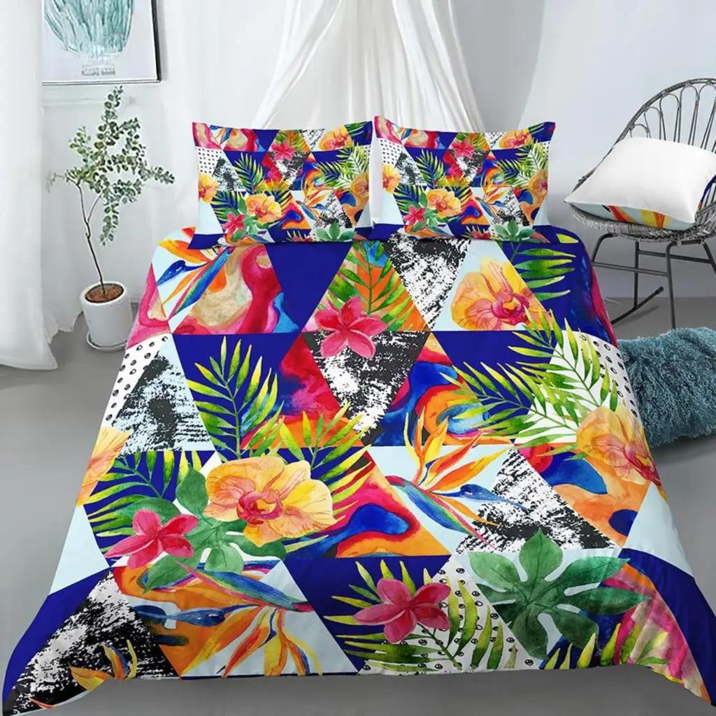 Пододеяльник с тропическими птицами, акварельными колибри, цветами, постельным бельем для двоих, экзотической дикой природой, белым абстрактным полиэстеровым одеялом