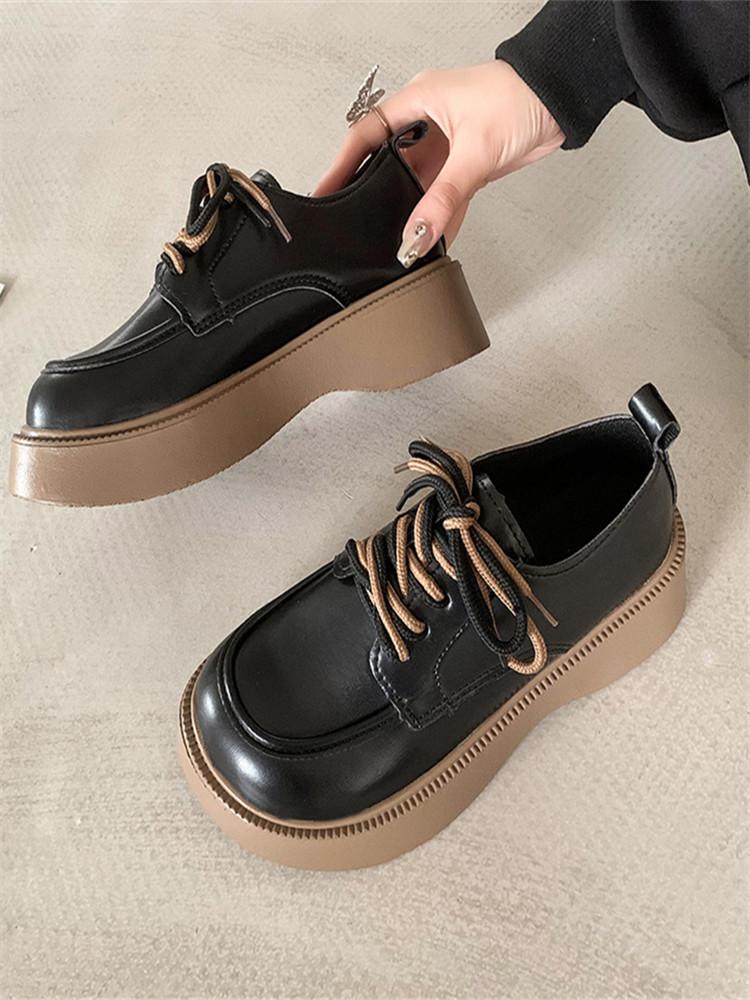 Small Leather Shoes Women New Single Shoe Platform Muffin Tie Round Head Fashion Mary Jane Shoes Women's Shoes