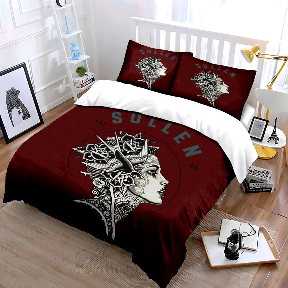 Floral Tattoo Woman Design Bedding Duvet Cover Set Duvet Cover Pillowcases (1*Duvet Cover 2*Pillowcases, without duvet insert)
