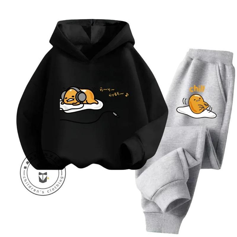 Gudetama Cartoon Супер Милый Чистый Хлопок Мягкая Текстура Толстовка Комплект Подходит Для Детей 3-14 Лет Kawaii Home Travel Одежда