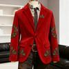 Men Corduroy Suit Coat Single-Breasted Suit Jacket Lapel Long Sleeve 3D Christmas Themed Print Slim Fit Suit Jacket Formal Stage Wear
