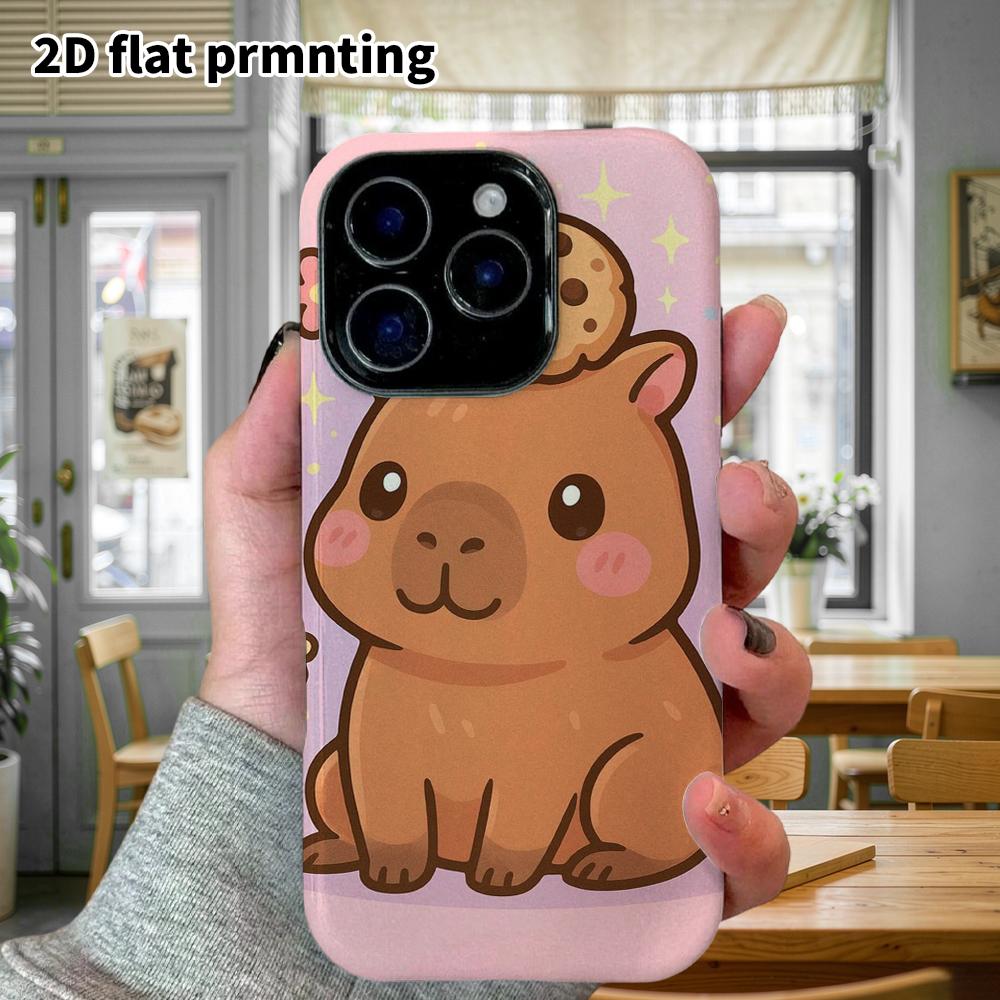 Phone Case: 2D flat design suitable for iPhone 18 17 16 15 14 13Pro film protection case, couple style, capybara with cookie on top, Christmas and Hal