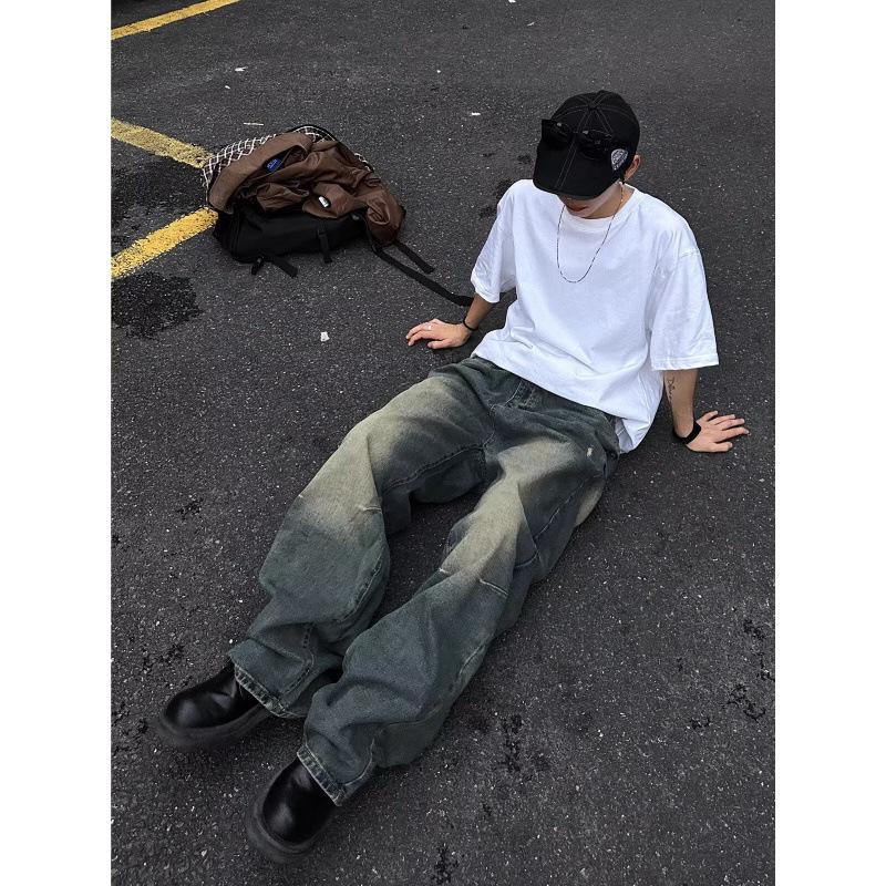 2024 Ретро-стираемые джинсы с широкими штанинами: Повседневные брюки унисекс в американо-японском стиле