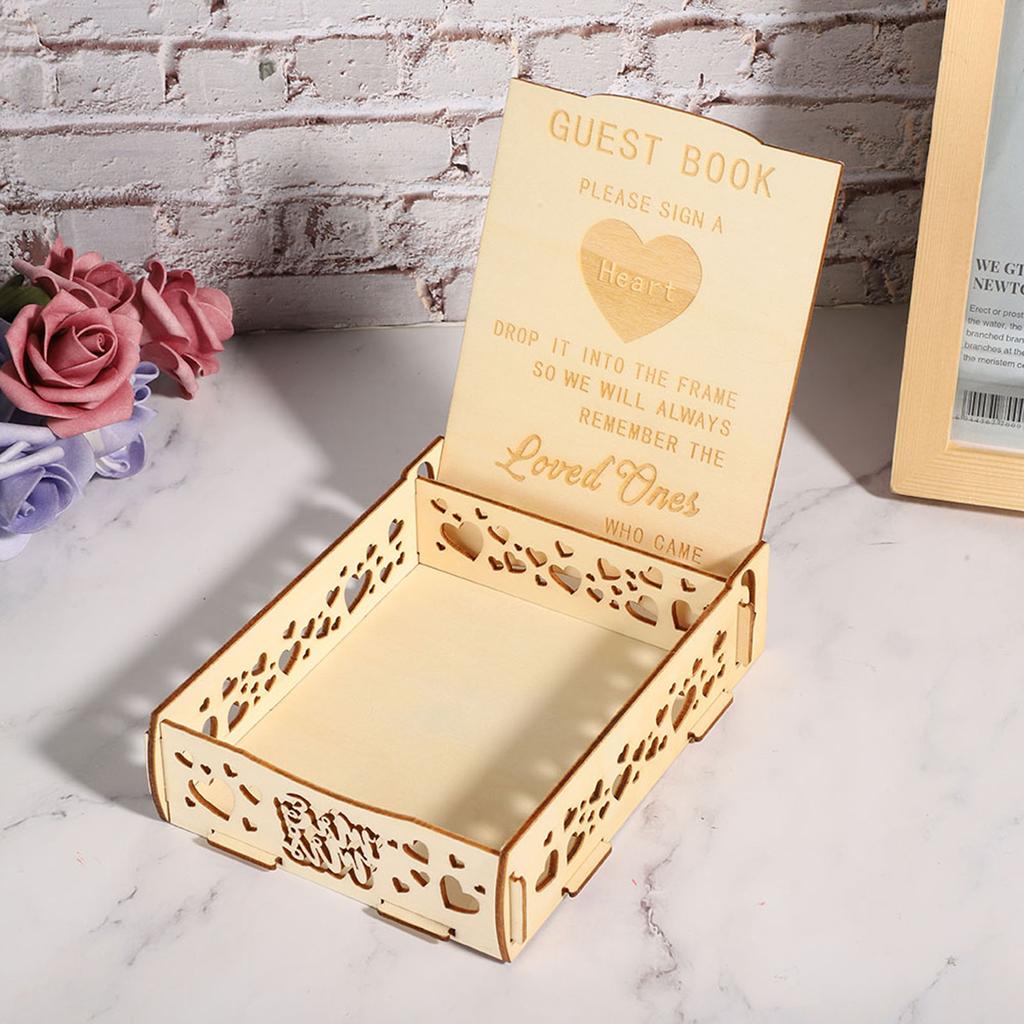 Wooden Guest Book Message Box Gift Card Holder Romantic Wedding Signature Supplies