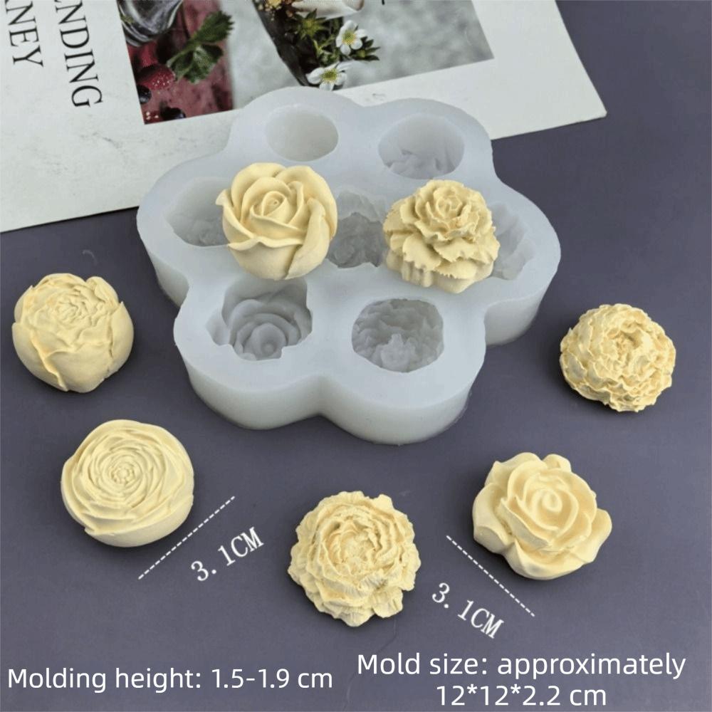 7 Cavity Chocolate Cake Baking Mold 3D Rose Peony Candle Soap Mold New Flower Silicone Molds