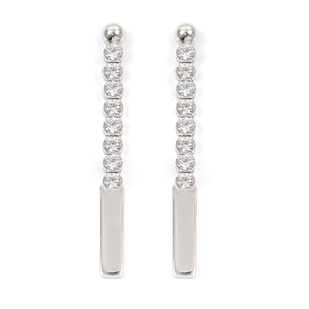 Les Trésors De Lily [R3910] - 'Sissi' Silver Earrings In Silver White (rhodium) - 32x3mm