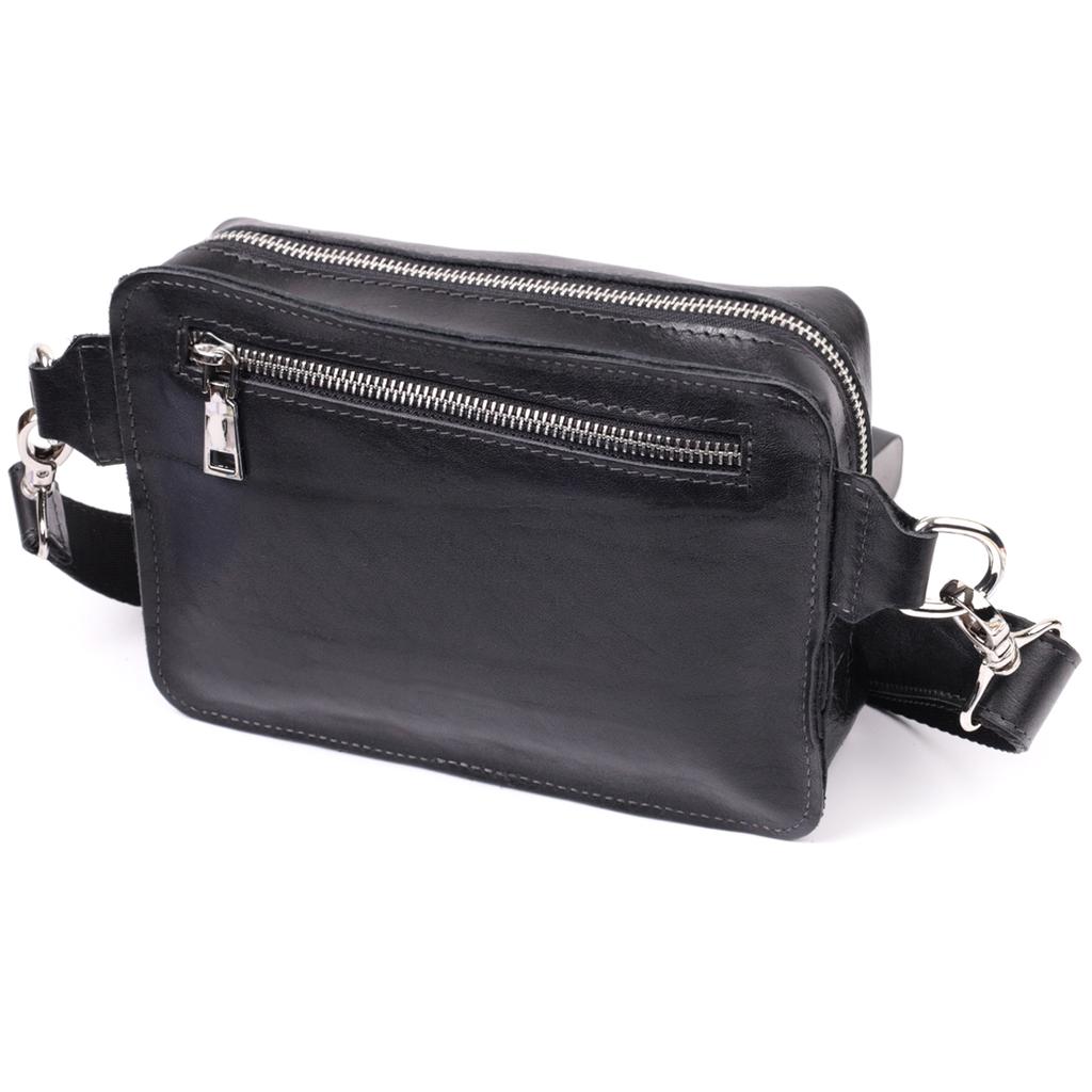 Rectangular Banana Bag Made of High Quality Genuine Leather GRANDE PELLE Bag 22576 Black