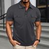 Men's Lapel T-shirt with Chest Pockets Short Sleeve Button-up Collar Tee Solid Color Casual Pullover Tee Shirt for Gym Streetwear
