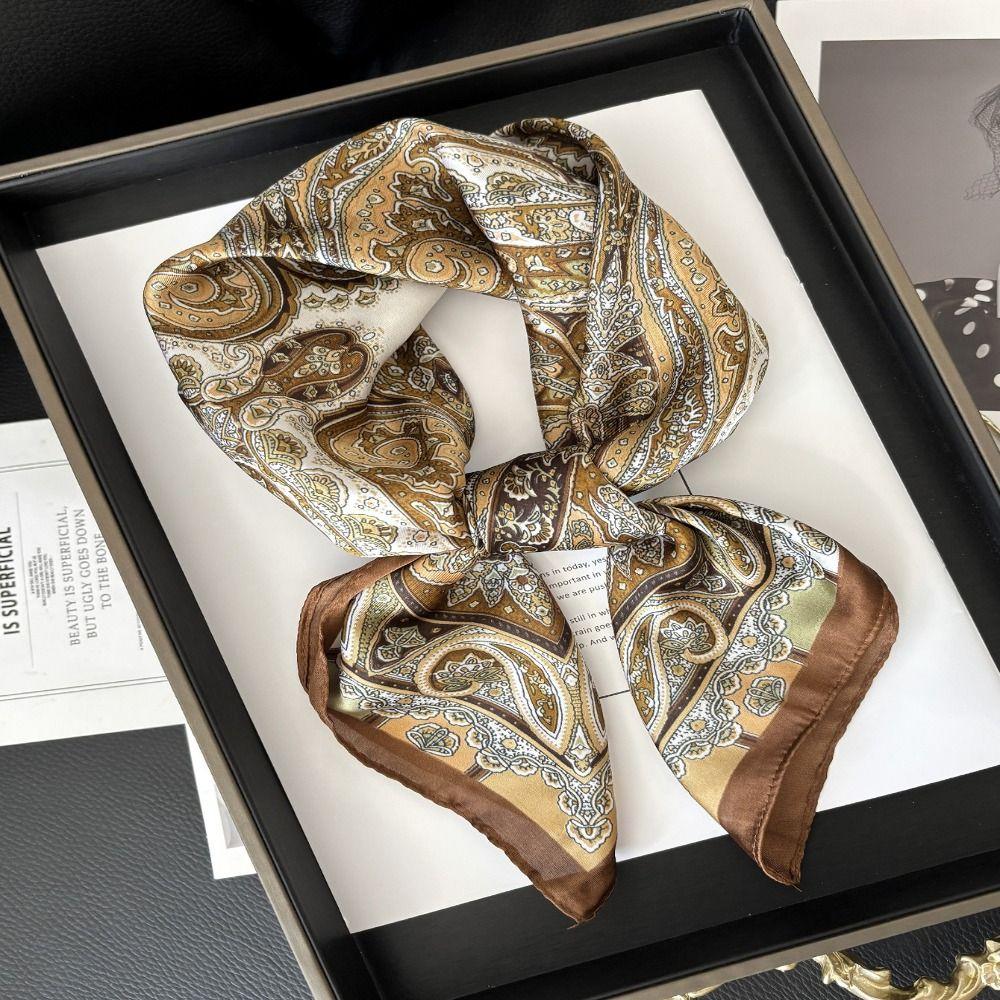 Luxury Print Imitation Silk Square Scarf Thin Hair Scarf Headband New Neck Tie Shawl Wraps Women