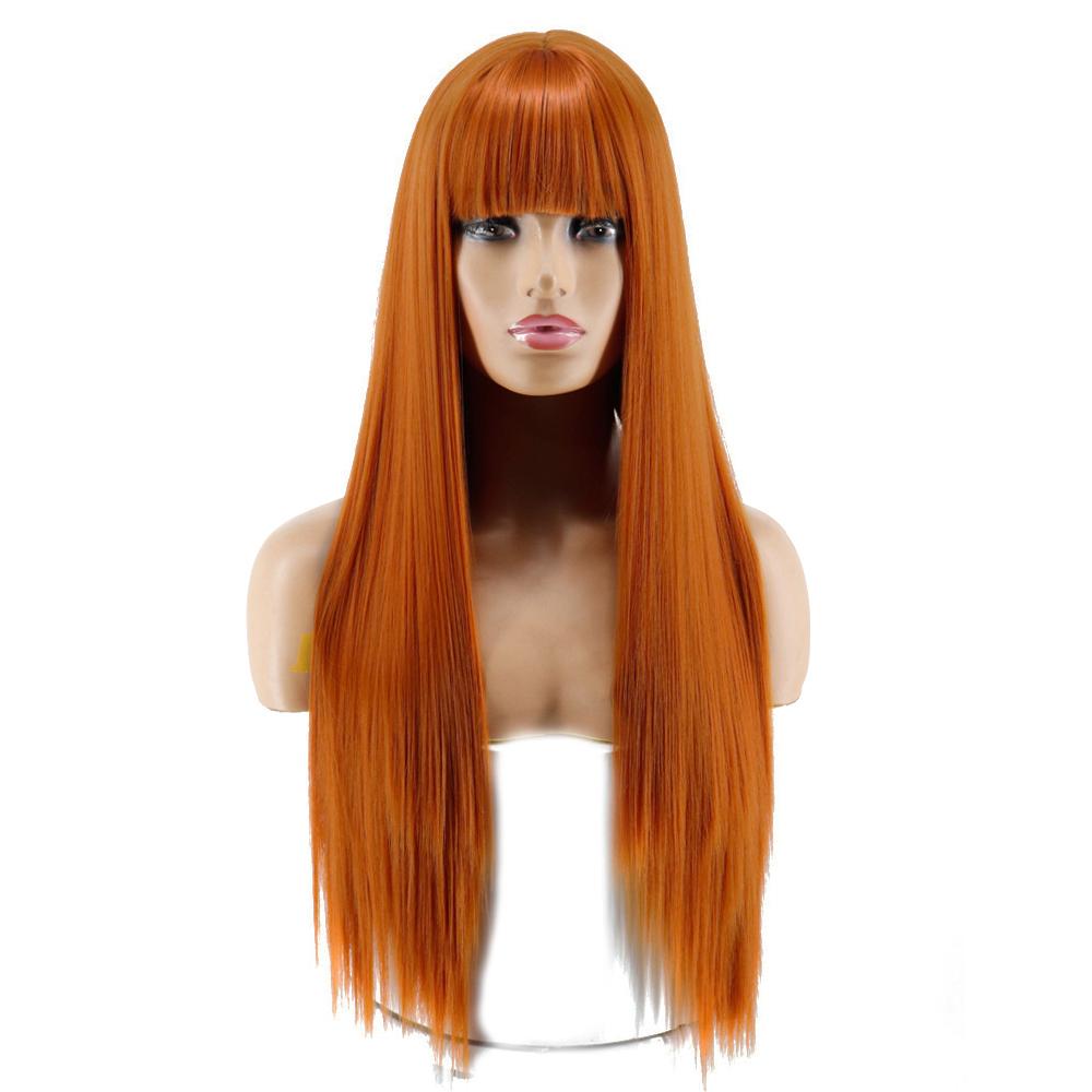 MISS WIG Длинный прямой парик Косплей Черный Серый Парик для женщин с челкой Парик из синтетического высокотемпературного волокна