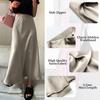 Women Elegant Faux Silk Satin Skirt High Waist Fishtail Skirt A-Line Solid Color Glossy Office
