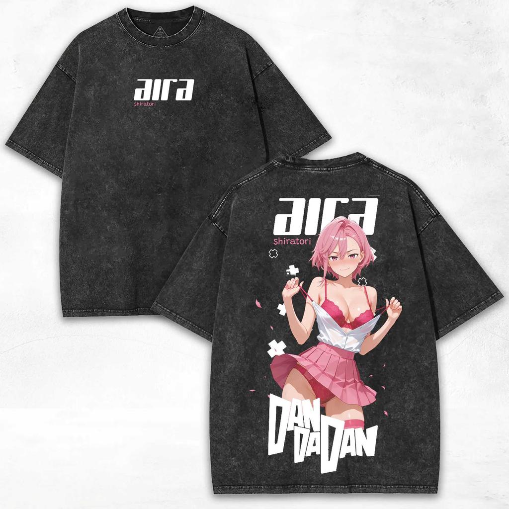 Dan Da Dan Anime Shiratori Aira Tshirt For Mens Clothing Vintage Washed Oversized T Shirt Summer Short Sleeve Cotton Tees Tops