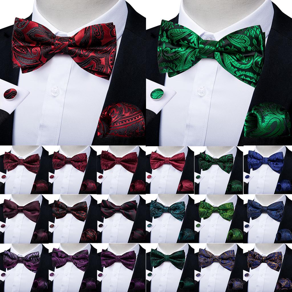 Галстук-бабочка для мужчин, классический красный, зеленый, с узором пейсли, предварительно завязанный галстук-бабочка, набор запонок для вечеринки, подарок с узлом-бабочкой, мужские аксессуары
