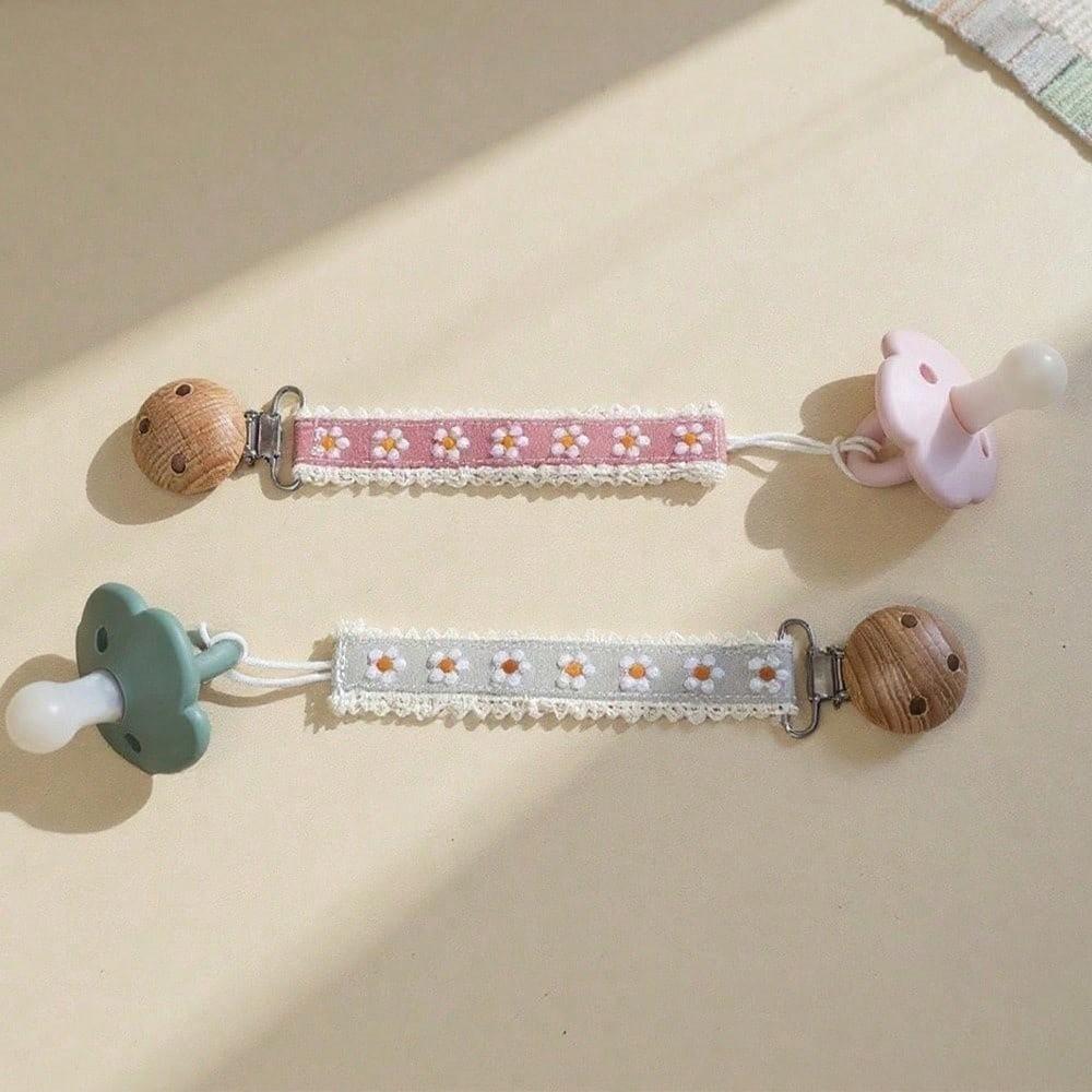 Spitze Blumenmuster Dummy-Brustwarzenhalter PP Stickerei Schnullerclips Mädchen