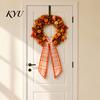 Front Door Wreath Bows Fall Scalloped Sash for Door, 55 Inch Plaid Gingham Autumn Wedding Ornament Thanksgiving Ribbon Harvest Yard Porch Doorway
