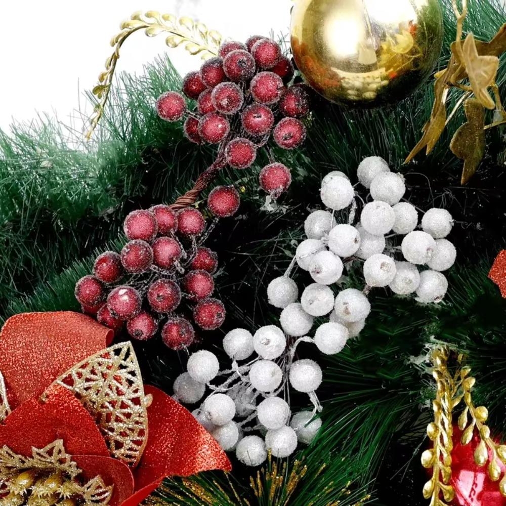 5 Bundle Double Heads Berries Bouquet Stamen Wire Flower Stem Mini Fake Fruit New Year