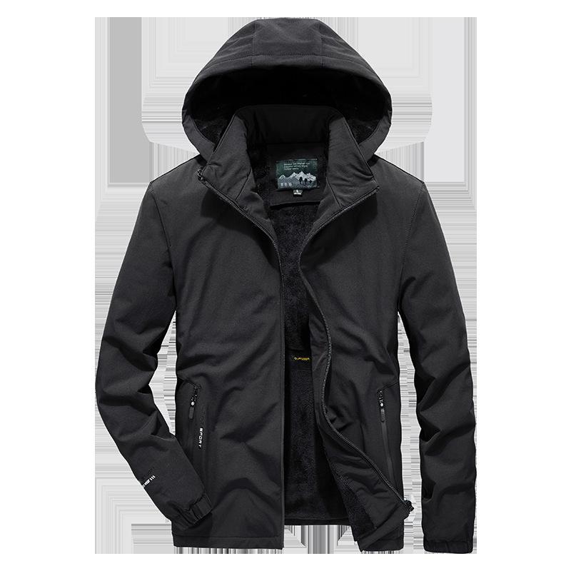 Autumn and Winter New Fleece Jacket Men's Casual Outdoor Hooded Large Size Elastic Jacket Jacket