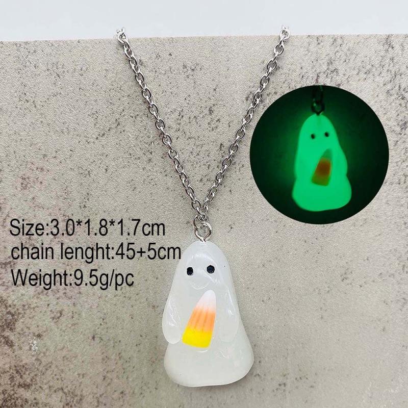 Halloween Earrings 3D Stereo Glow-in-the-dark Ghost Pumpkin Candy Corn Pendant Heart Necklace Jewelry