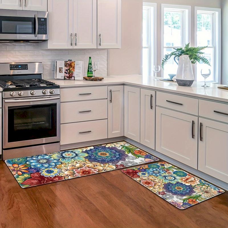 Mandala Colorful Flower Floor Mat Kitchen Anti slip Carpet Retro Flower Bohemian Printed Floor Mat Home Decoration