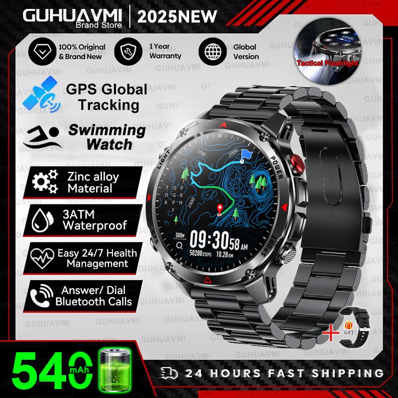 Новые Профессиональные Спортивные Умные Часы с GPS для Мужчин 1.46" AMOLED Экран 3ATM Компас Фитнес-трекер Военные Умные Часы