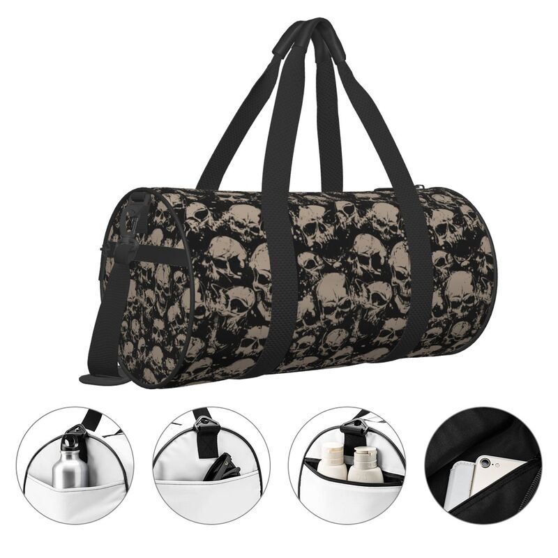 Retro Grunge Skulls Print Travel Duffel Bags Unisex Foldable Waterproof Carry on Luggage Bag Lightweight Yoga Gym Sports Bag