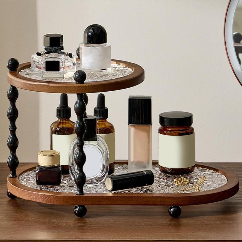 Bathroom Counter Organizer 2 Tier Retro Perfume Skincare Storage Shelf,Makeup for Desktop