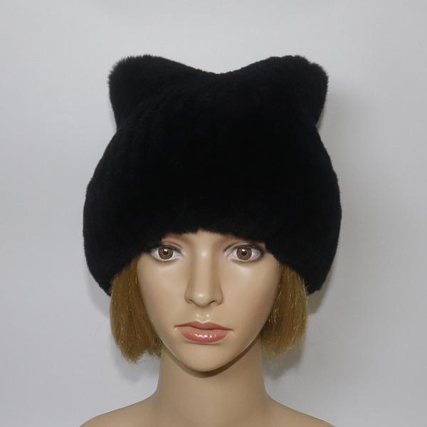 Зимняя модная меховая шапка для девочек, пушистая, теплая, из натурального меха кролика Рекс, шапки с кошачьими ушками, женская, толстая, хорошего качества, из меха кролика Рекс