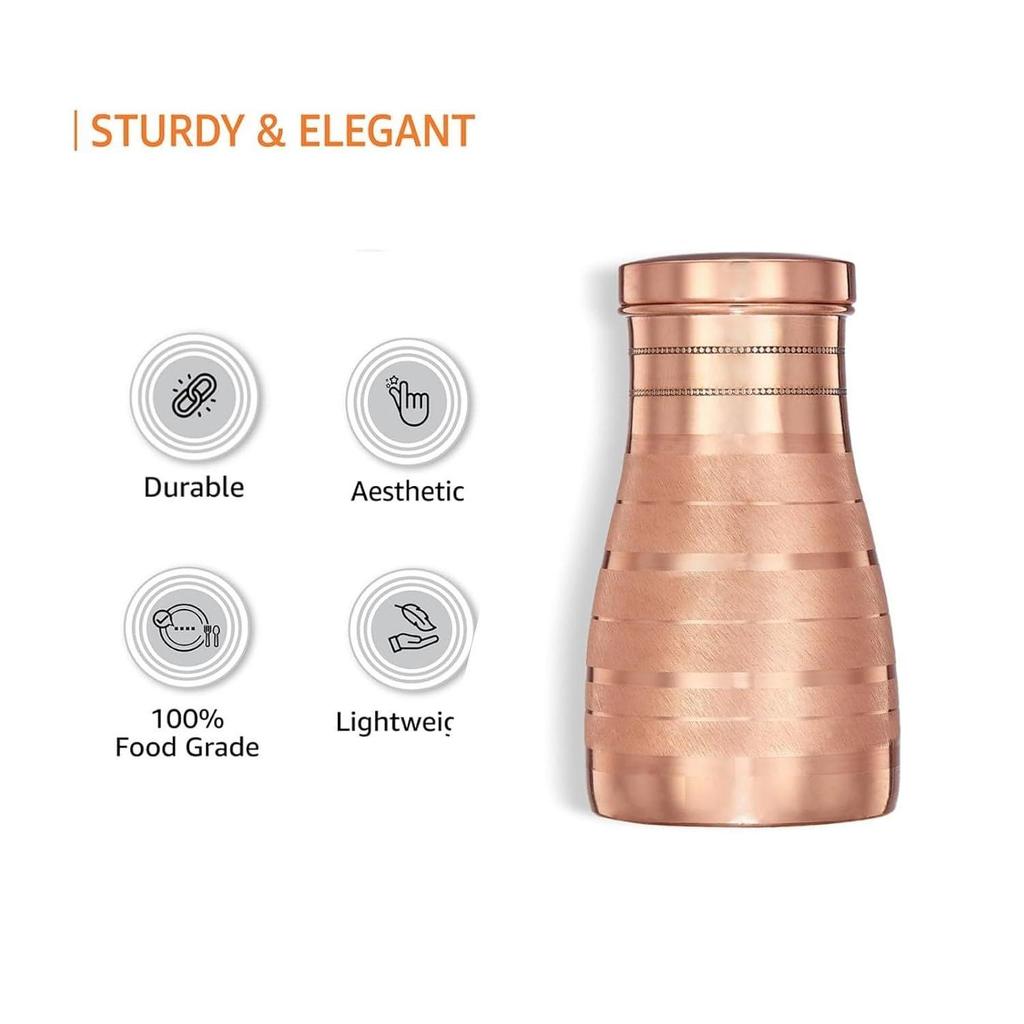 Copper Designer Copper Water Bottle | Pitchers | Water Jug | Bedroom Jar | Bedside Bottle Carafes with Tumbler/Glass with Lid 1250 ML (Diamond Touch)