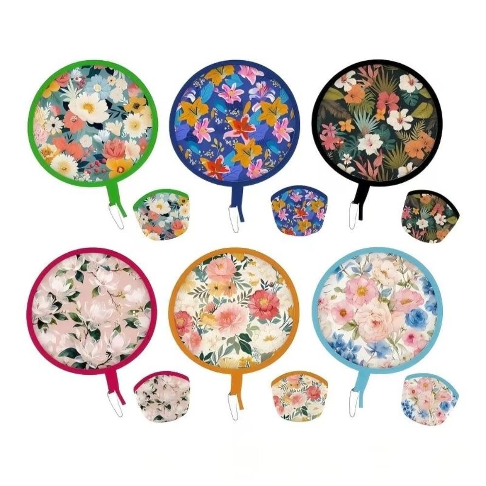 Summer Handheld Folding Fan Polyester Mini Folding Fan Portable Round Foldable Fan Men Women