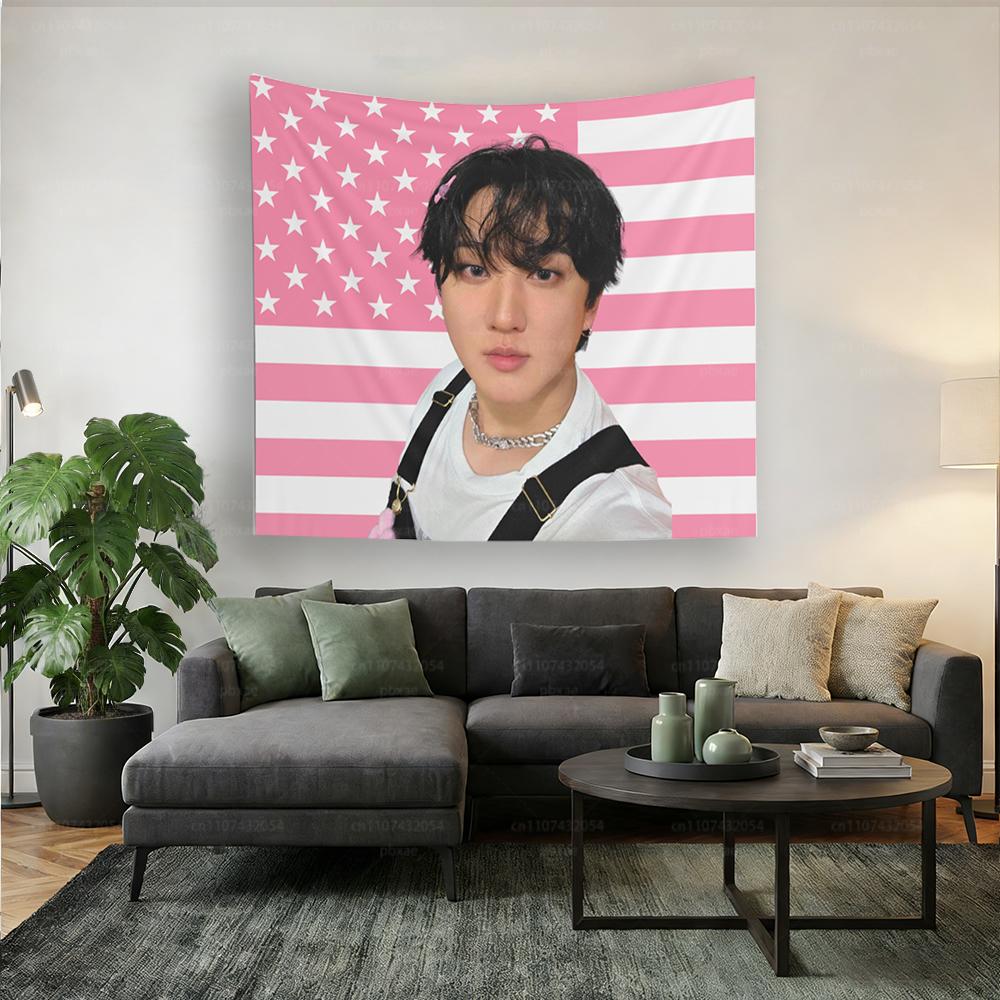 1 шт. SKZ Чанбин Розовый Флаг США Гобелен skz Kpop Настенный Декор Полиэстер Декор Комнаты SKZ Мерч Подарок Фанату Чанбина